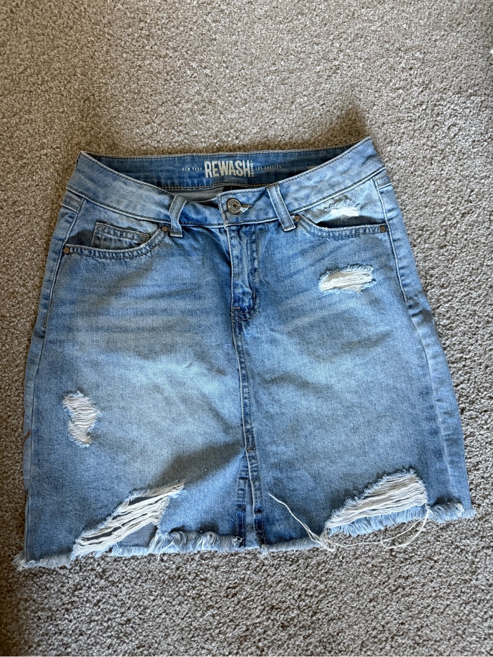 Rewash Light Blue Distressed Denim Mini Skirt